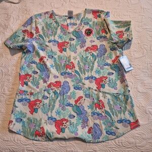 Disney Little Mermaid women's Large uniform scrub top NWT